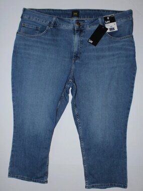 New High Waist Capri Jeans Lee Plus Size Blue Stretch Denim Mom Pants NWT Sz 22